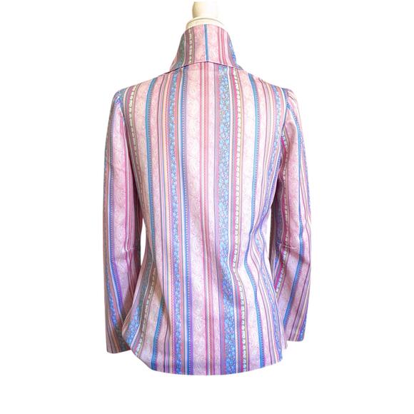 VNTG 70s Handmade Turtle Neck Top Sz S/M Pink Floral Stripe Indie Funky - Picture 6 of 10